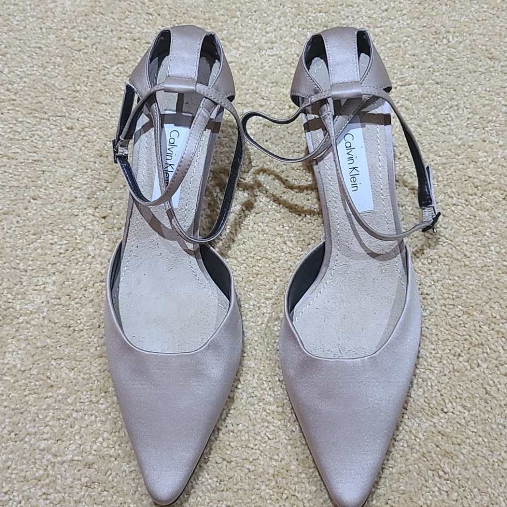 Calvin Klein satin ankle strap heels